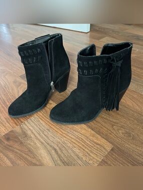 Jessica Simpson Black Suede Fringe Ankle Boots